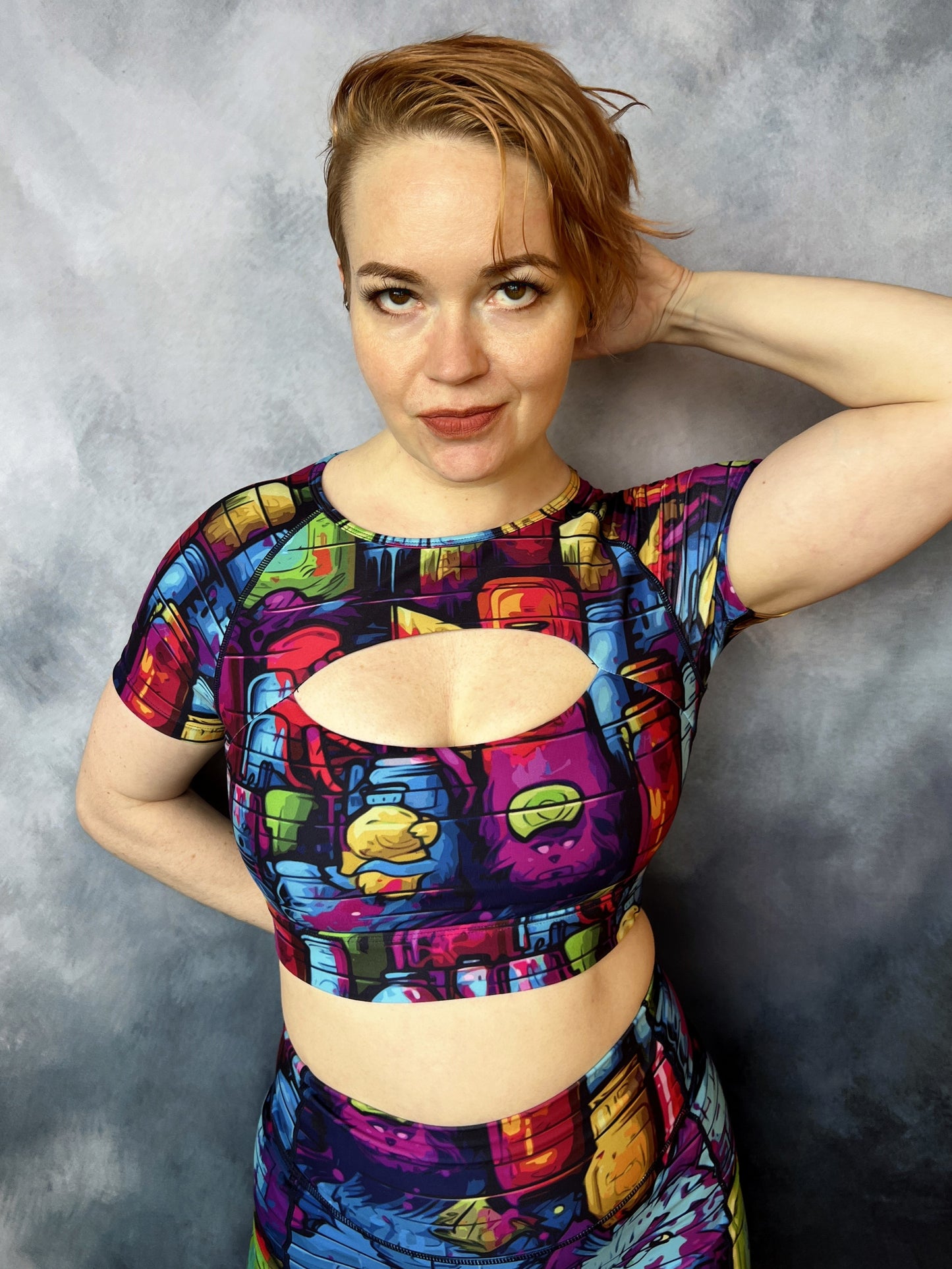 Grumpy Painter Cropped Peek-A-Boo T-Top