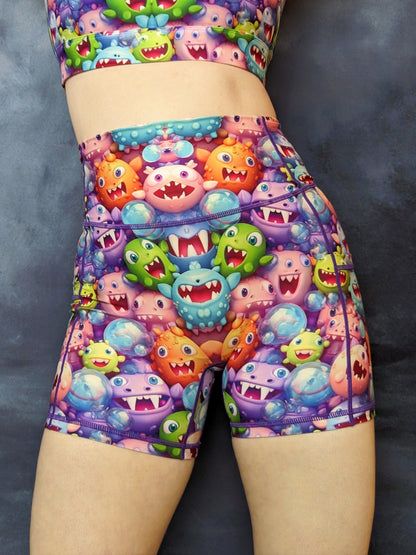 Pastel Bubble Monsters Biker Shorts