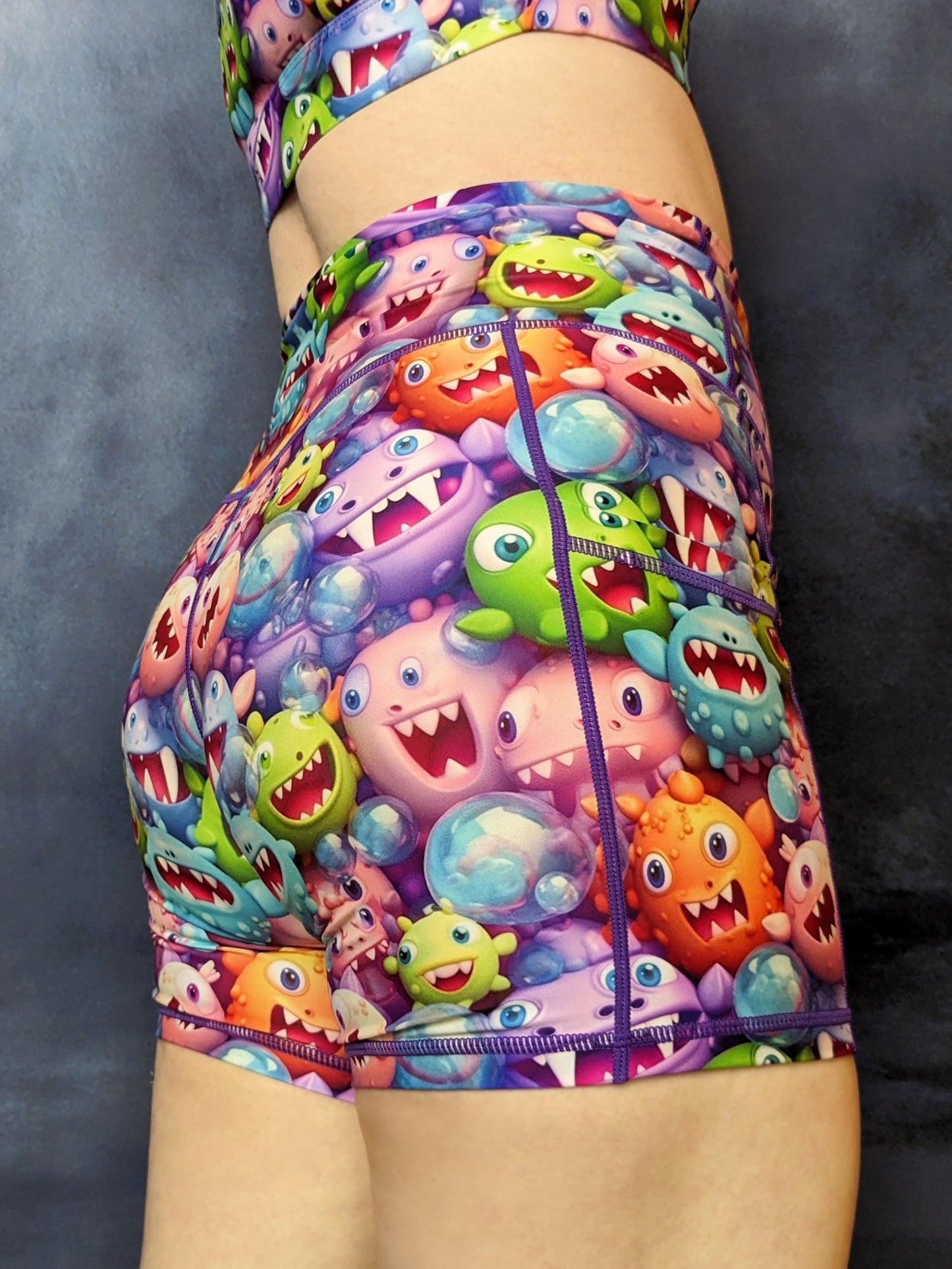 Pastel Bubble Monsters Biker Shorts