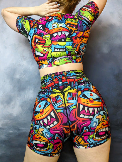 Rainbow Monsters Cropped Peek-A-Boo T-Top