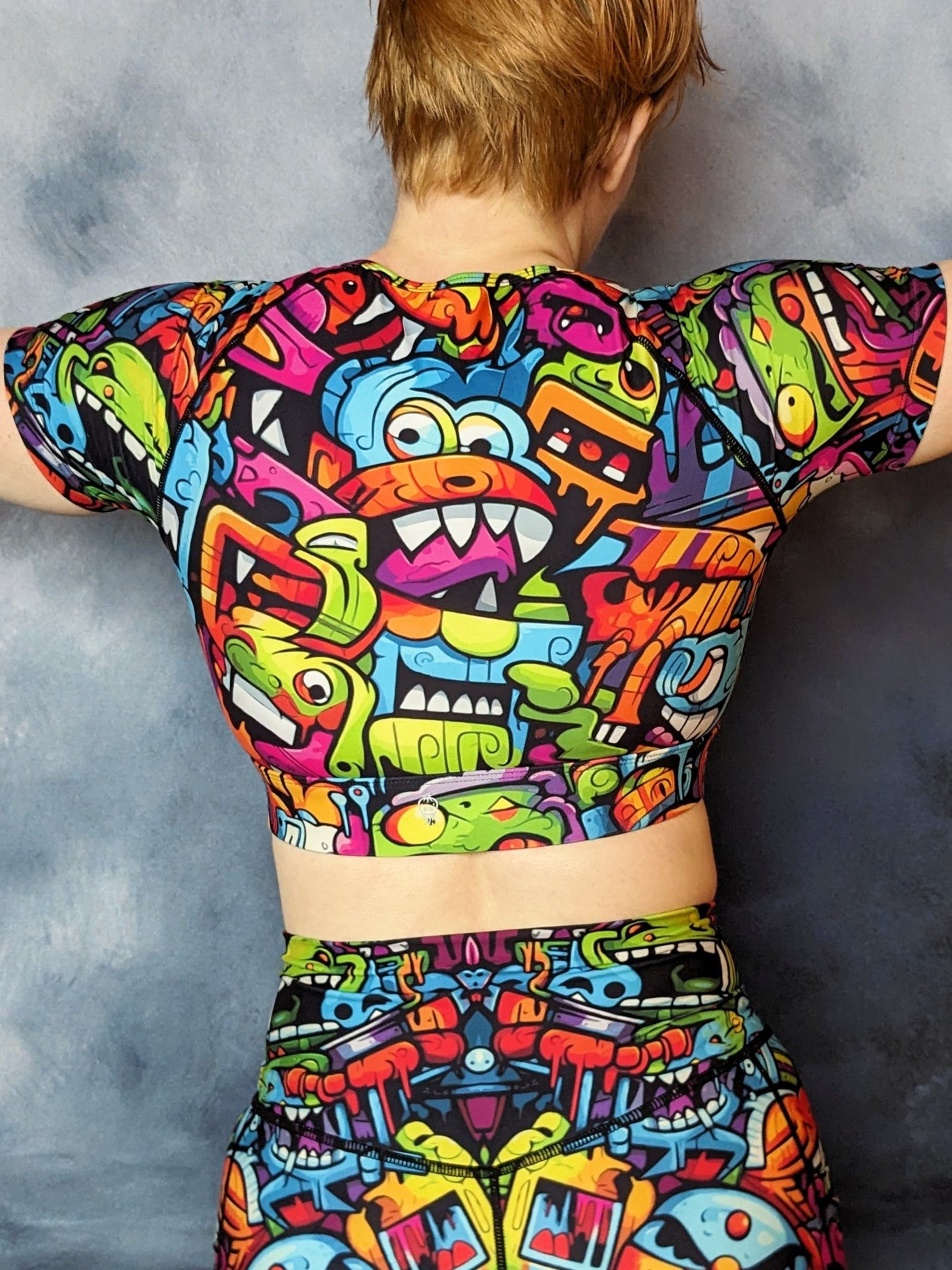 Rainbow Monsters Cropped Peek-A-Boo T-Top